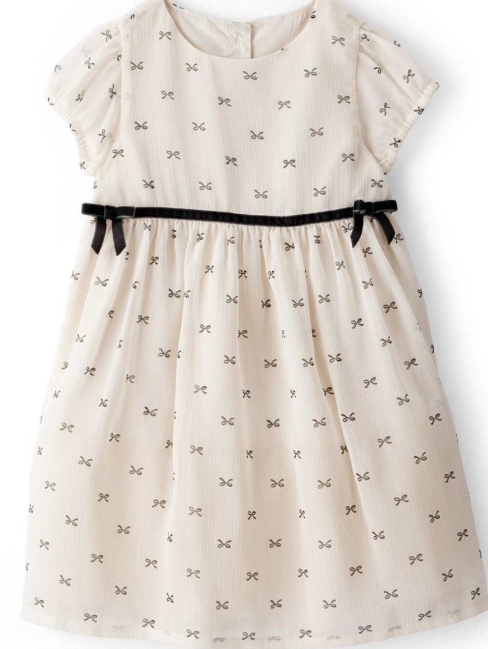Carter's Cream Dress with Black Bow Print and Velvet Waist Ribbon